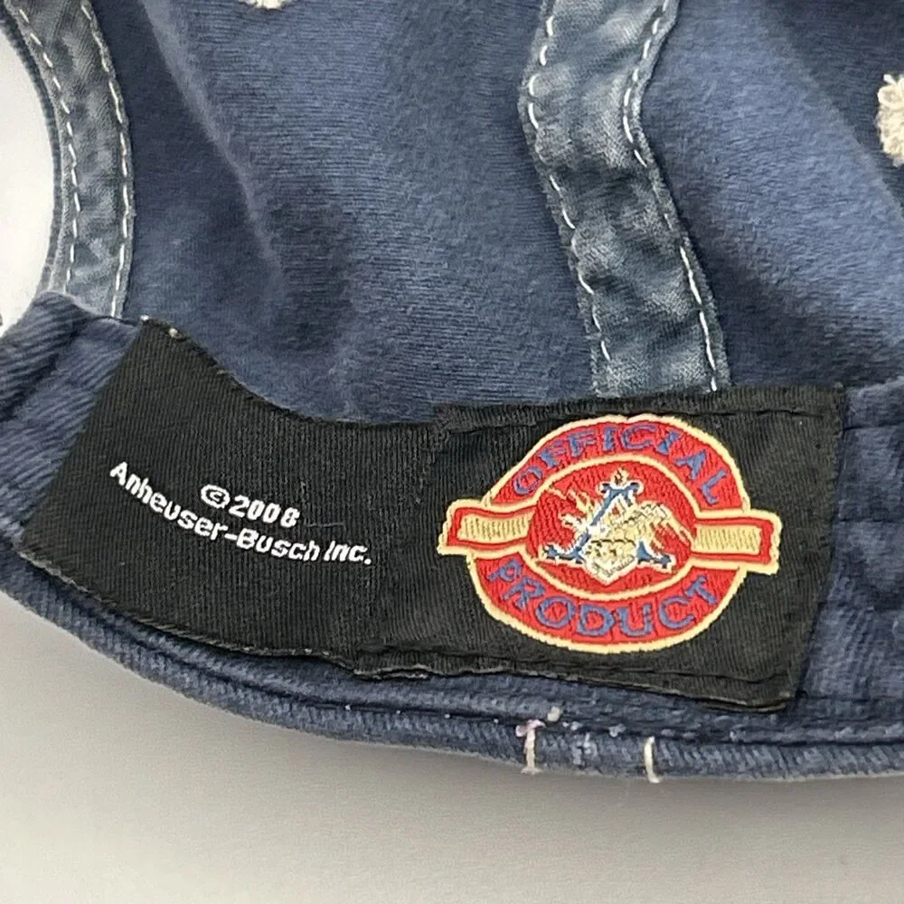 Budweiser Beer Cap Distressed Patch Logo Denim Adjustable Hat Navy